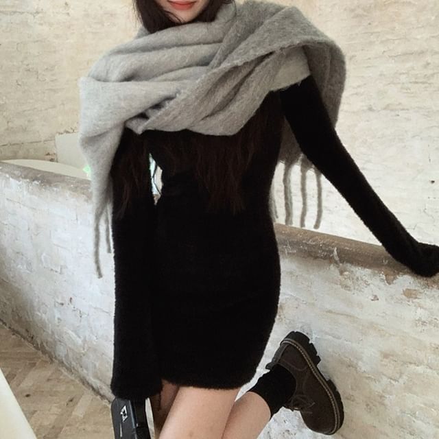 devil with the blue dress movie Black Scarf Neck Mini Dress | Dress main image 1