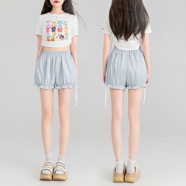Keiko Girl-High Waist Plain Shorts