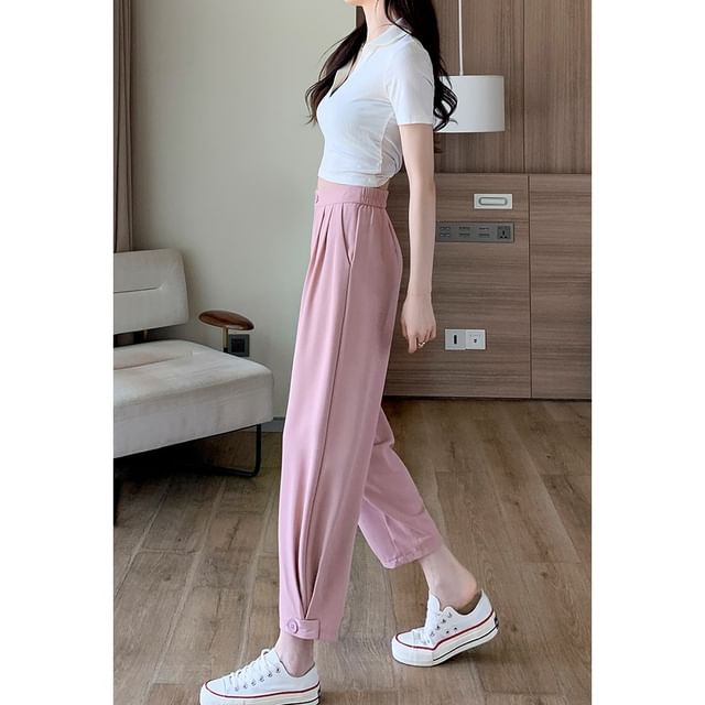 INEN-High Rise Plain Harem Dress Pants