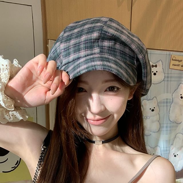 4-4 STUDIO-Plaid Newsboy Cap