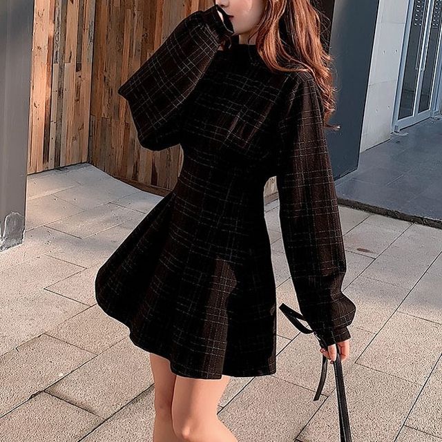 mock neck plaid dress