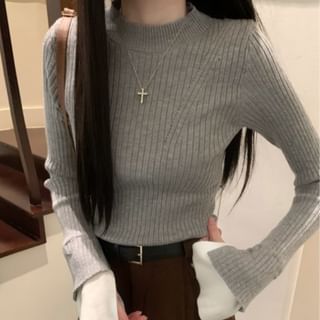 Beem-Long-Sleeve Mock Neck Plain Knit Top