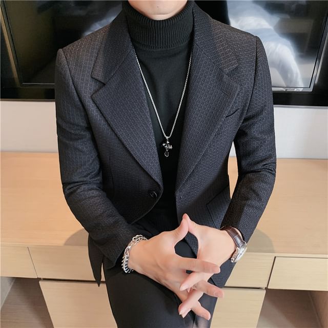 Blueforce-Notch Lapel Plain Single-Breasted Blazer