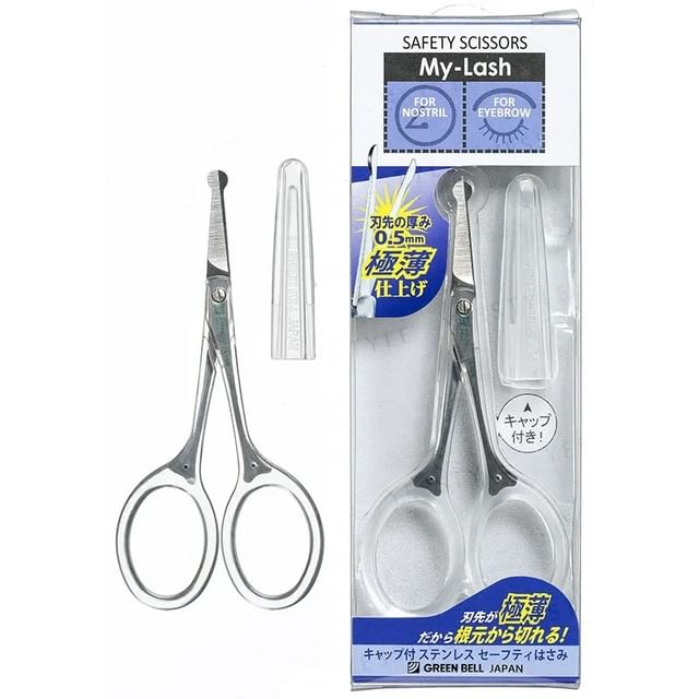 Green Bell-My-Lash Safety Scissors Round Head Design