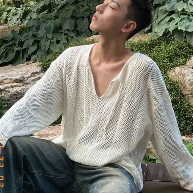 DragonRoad-Long-Sleeve Hooded Plain Knit Top