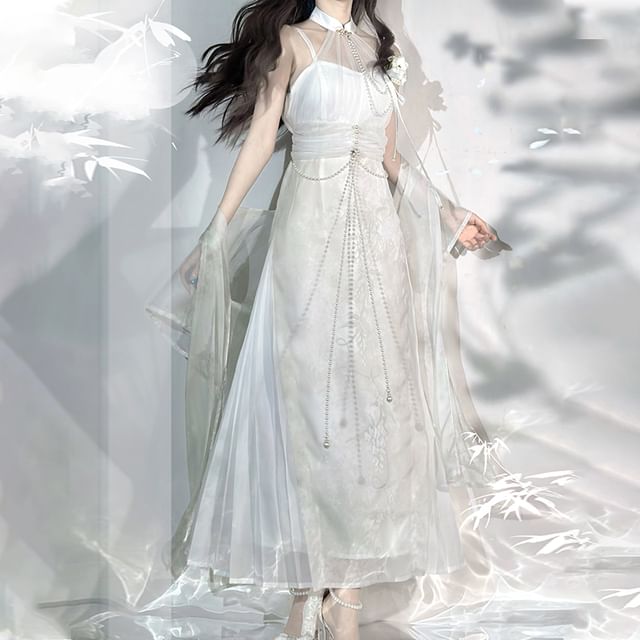 GOGO Girl Short-Sleeve Sheer Panel Maxi Sheath Dress Light