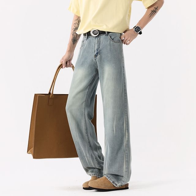 Omozando-Mid Rise Washed Loose Fit Jeans