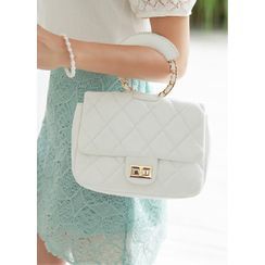 Styleonme - Hoop-Handle Chain-Strap Quilted Bag Styleonme - Hoop-Handle Chain-Strap Quilted Bag
