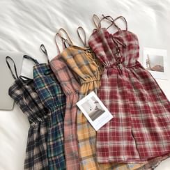 DIYI - Plaid Strappy Midi A-line Dress DIYI - Plaid Strappy Midi A-line Dress