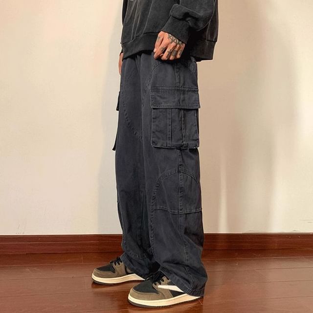 Priam-Mid Rise Plain Wide Leg Cargo Pants