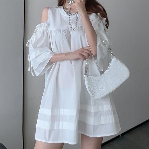 3 4 Sleeve Cold Shoulder Dress