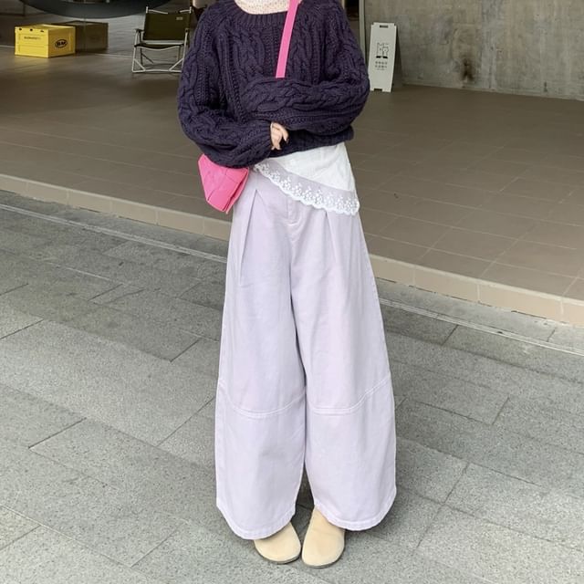 PINPI-High Rise Plain Wide Leg Pants