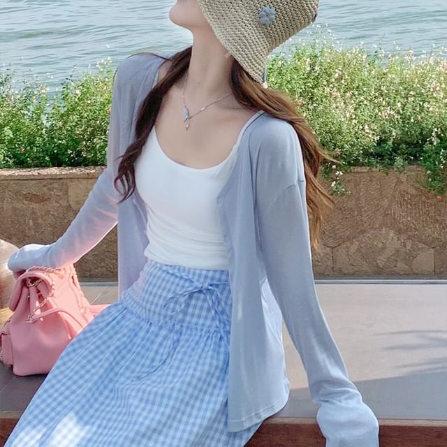 Shinsei-V-Neck Plain Button-Up Cardigan
