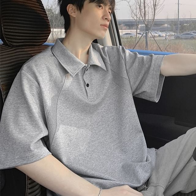 Really Point-Elbow-Sleeve Collar Plain T-Shirt