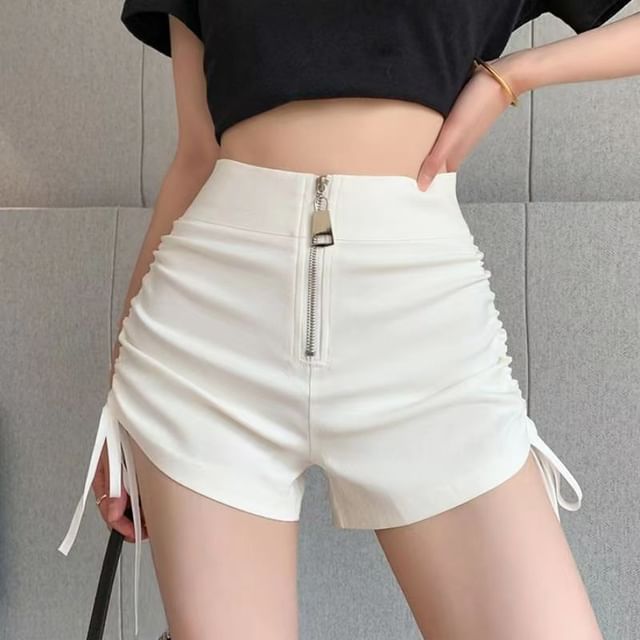 Everose-High Waist Plain Drawstring Hot Pants