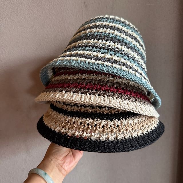 TAAK-Striped Perforated Bucket Hat