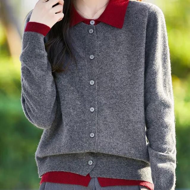 Jeonseon-Collared Mock Two Piece Cardigan