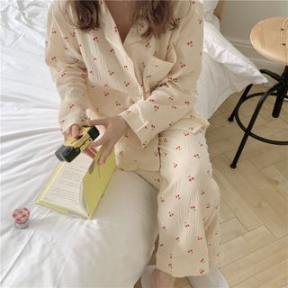 Gecko - Pajama Set: Cherry Print Shirt + Pants | YesStyle