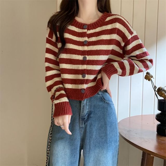 Sisyphi-Striped Button-Up Cardigan