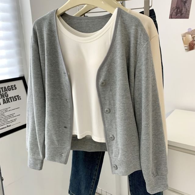Iduna-V-Neck Plain Cardigan