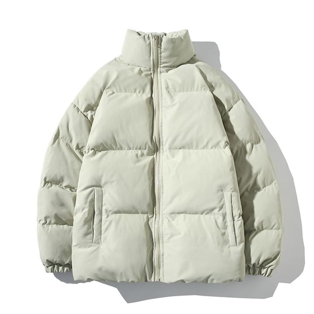 YIKES-Plain Zip Puffer Jacket