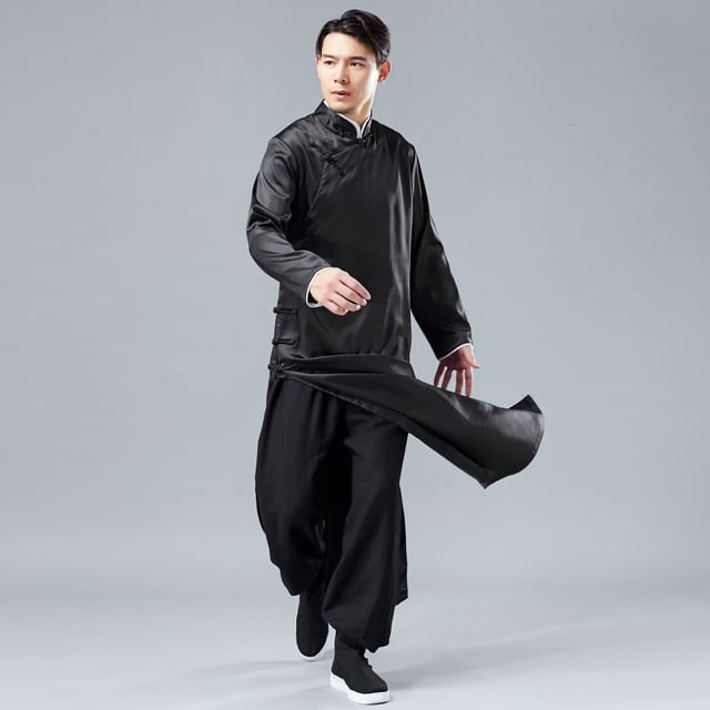 Sparrow Farm-Long-Sleeve Plain Side-Slit Hanfu Top