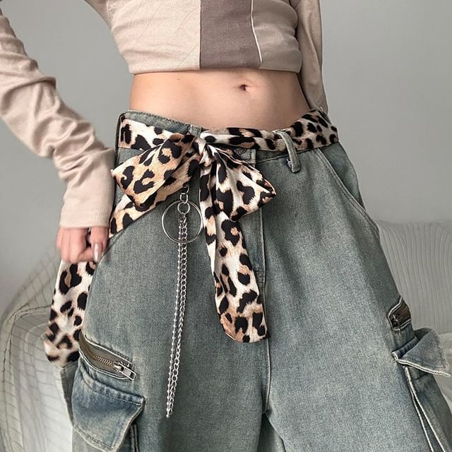 Rofuka-Leopard Print Sash Belt