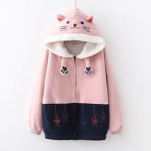 Fleece coat with cat hot sale ears