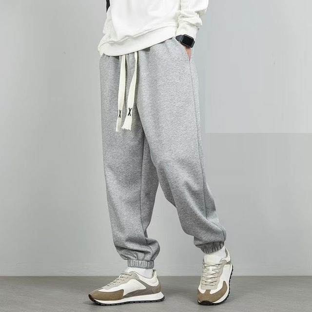 Cowpow-Drawstring-Waist Plain Sweatpants
