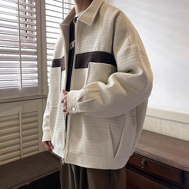 emeisa-Collar Two Tone Zip Jacket