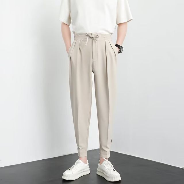 Lingaris-High Waist Plain Cropped Tapered Pants