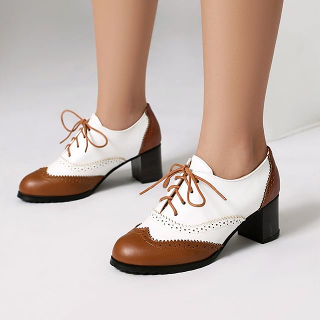 Cinnabelle-Block Heel Brogue Lace-Up Oxfords