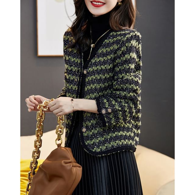 Jeonseon-V-Neck Tweed Button Jacket