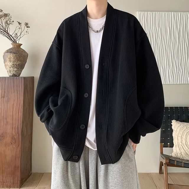 emeisa-V-Neck Plain Cardigan