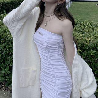 strapless dress with cardigan