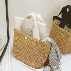 Elencee - Contrast Handle Woven Handbag Elencee - Contrast Handle Woven Handbag