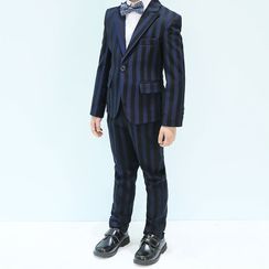 Snow Castle - Kids Set: Striped Blazer + Waistcoat + Pants + Shirt + Bow Tie Snow Castle - Kids Set: Striped Blazer + Waistcoat + Pants + Shirt + Bow Tie