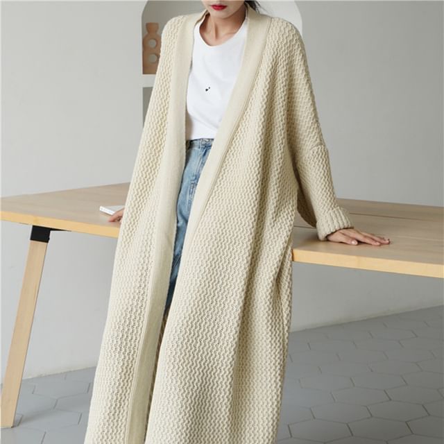 INEN-Plain Maxi Open Front Cardigan