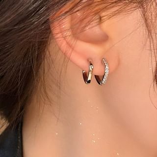 Betsuno-Square Rhinestone Hoop Earring Set