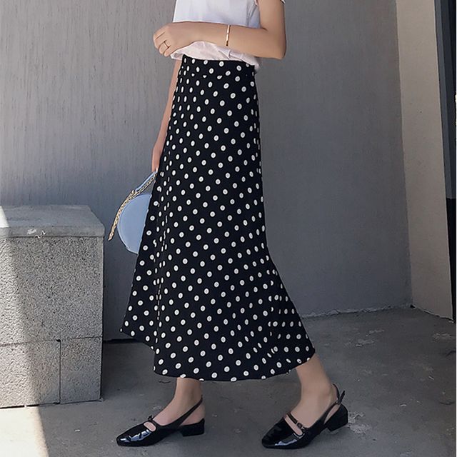 Everose-Dotted Midi A-Line Skirt