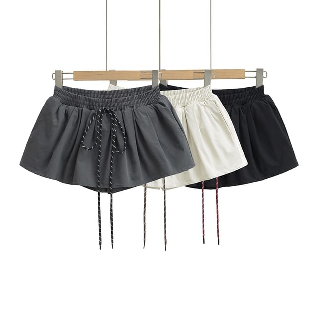 Ulark-Drawstring Waist Plain Mini A-Line Skort