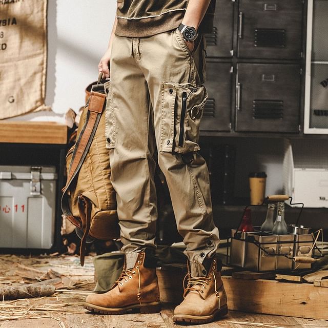 Blueforce-Drawstring Waist Plain Tapered Cargo Pants
