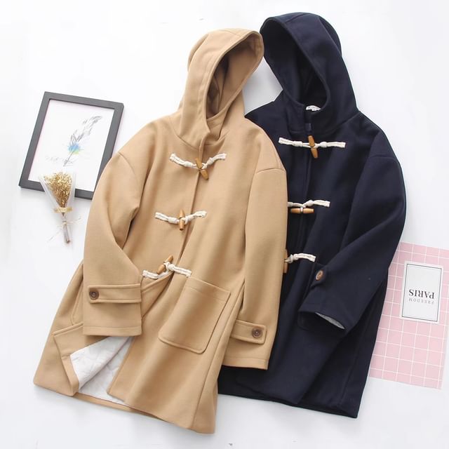 DIYI-Hooded Plain Toggle Long Coat