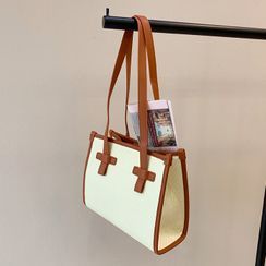 DABAGIRL - Pleather-Trim Weaving Tote DABAGIRL - Pleather-Trim Weaving Tote