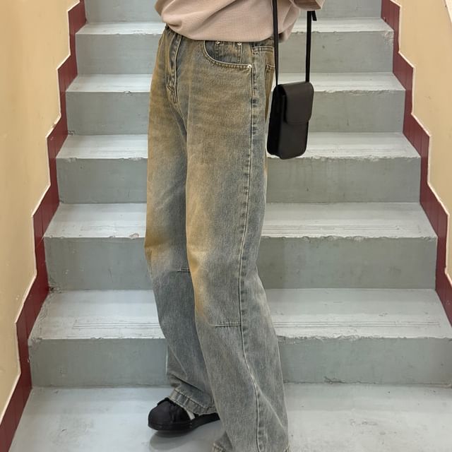 DAZO Studios-High Waist Washed Wide Leg Jeans