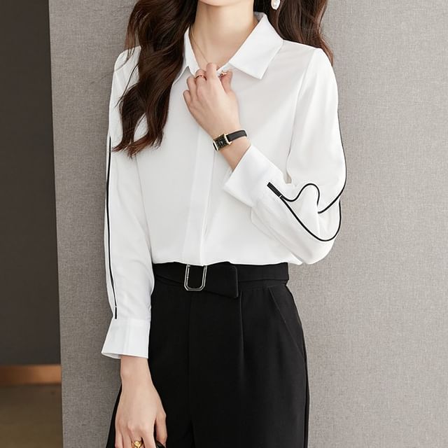 Acoustic Rain-Long-Sleeve Two Tone Shirt