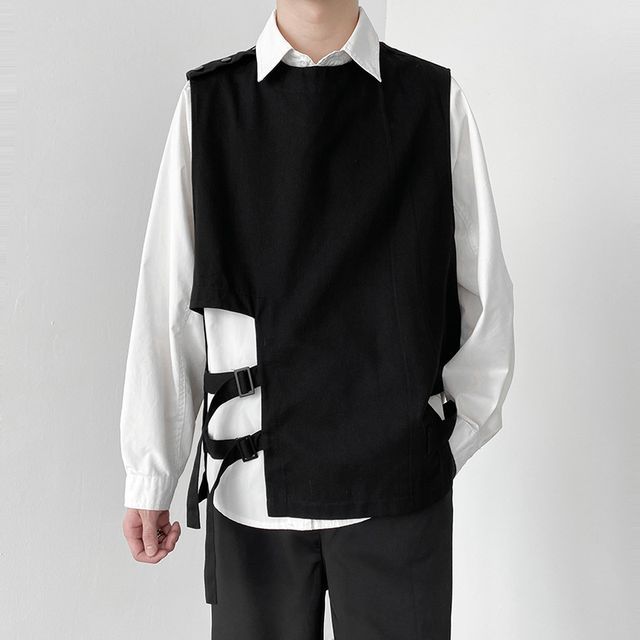 Ameri　ASYMMETRICAL VEST WITH SHIRT ASYMMETRICAL VEST IN MELANGE BLACK