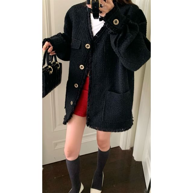 KUMI-High Waist Plain Knit Hot Pants
