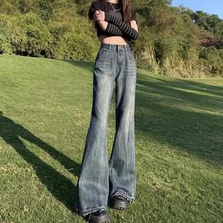 Dragan Pulse-High Rise Washed Frayed Flared Jeans