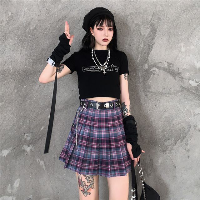 Bababy-Plaid Mini Pleated Skirt